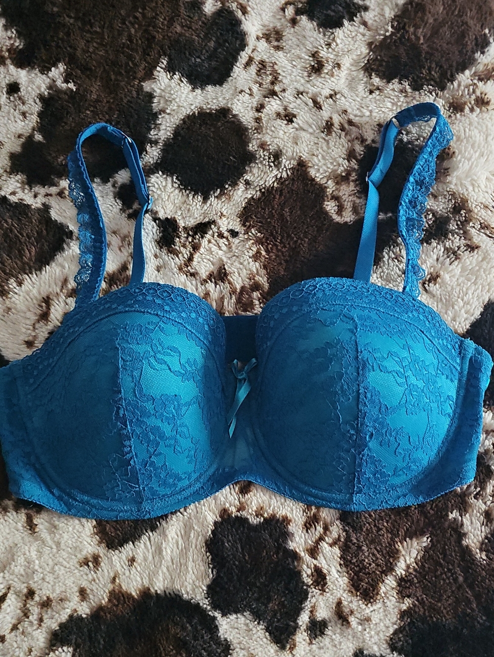 Lace Underwire Bra in Teal Blue - Women Intimates
